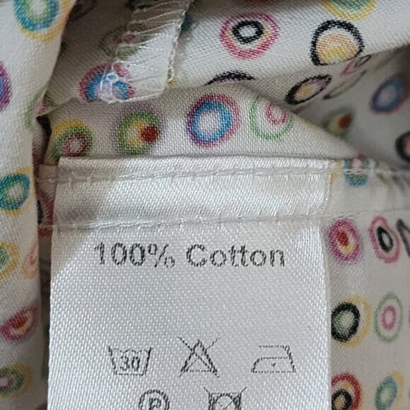 7 Downie St. Colorful Polkadot Cotton Contrast Flip Cuff Button Front Shirt - Picture 7 of 7